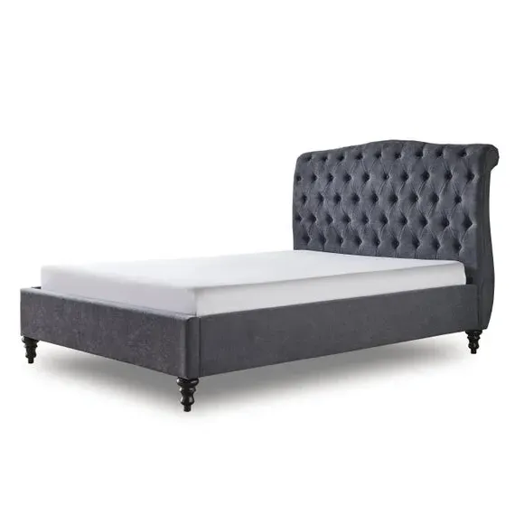 Upholstered Bed Frame with Tufted Headboard - Charcoal