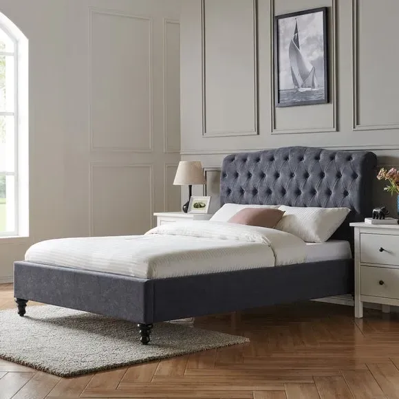 Upholstered Bed Frame with Tufted Headboard - Charcoal image