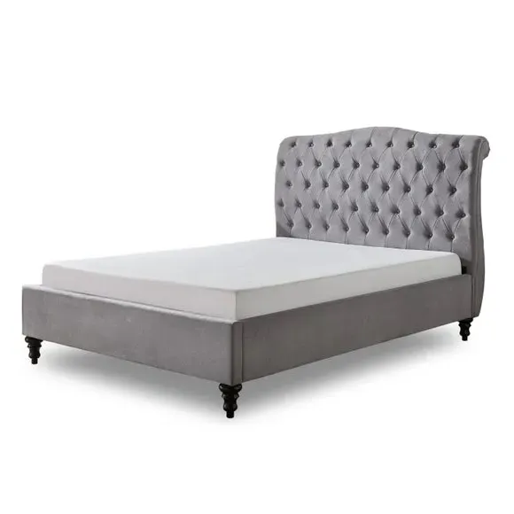 Upholstered Bed Frame with Tufted Headboard - Grey