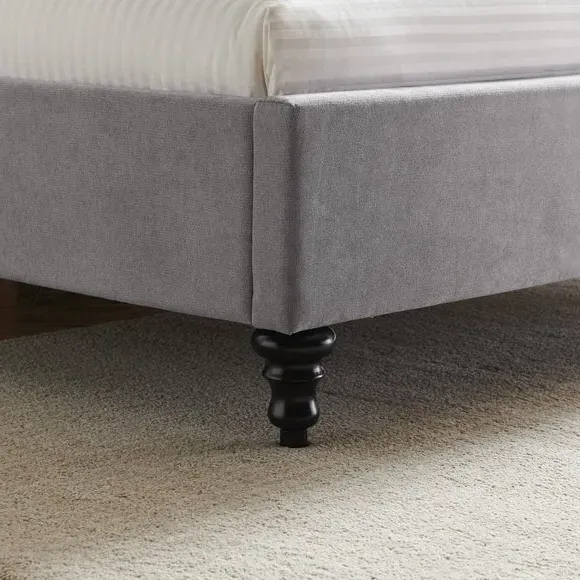 Upholstered Bed Frame with Tufted Headboard - Grey