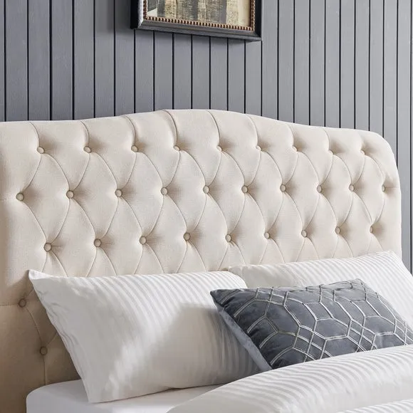 Upholstered Bed Frame with Tufted Headboard - Natural