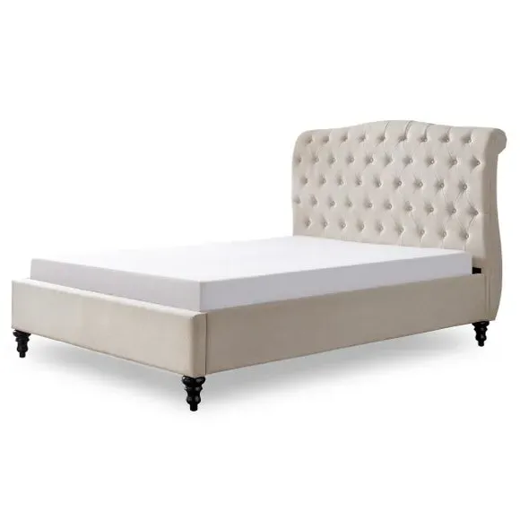 Upholstered Bed Frame with Tufted Headboard - Natural