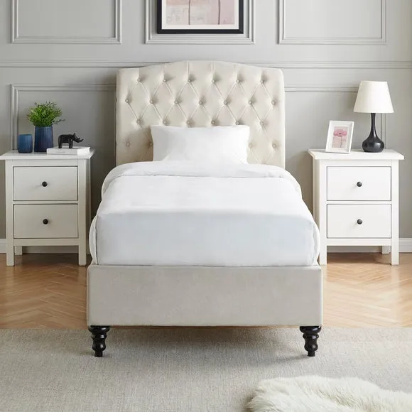 Upholstered Bed Frame with Tufted Headboard - Natural