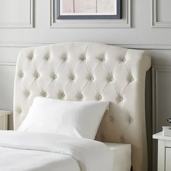 Upholstered Bed Frame with Tufted Headboard - Natural