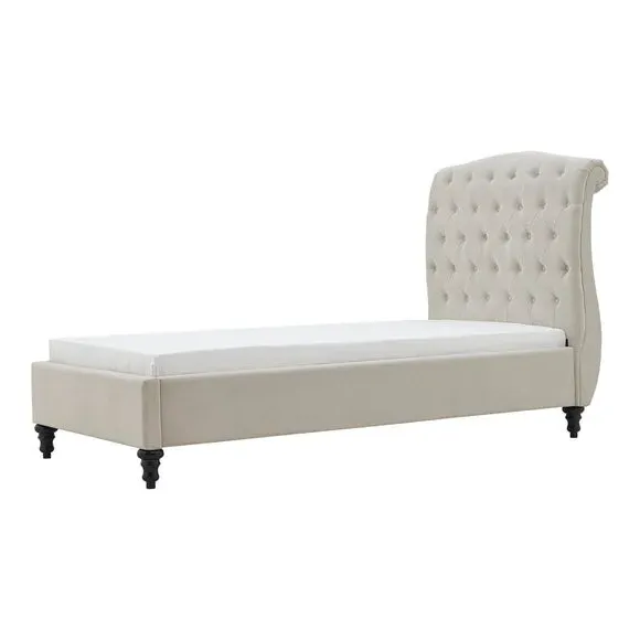 Upholstered Bed Frame with Tufted Headboard - Natural
