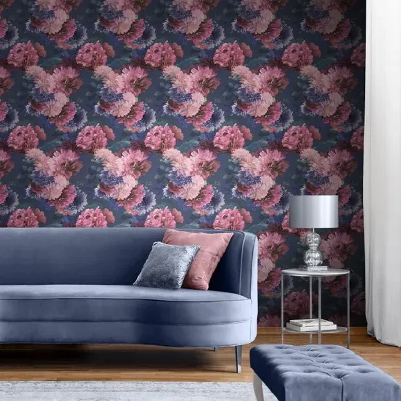 Floral Wallpaper with Matt Finish - Blue image