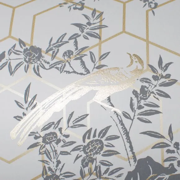 Floral Wallpaper with Metallic Details - Grey