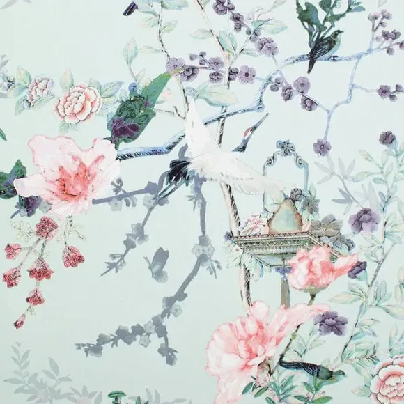 Floral Wallpaper with Smooth Finish - Duck Egg