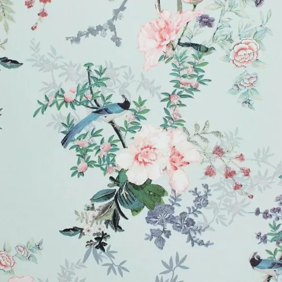 Floral Wallpaper with Smooth Finish - Duck Egg