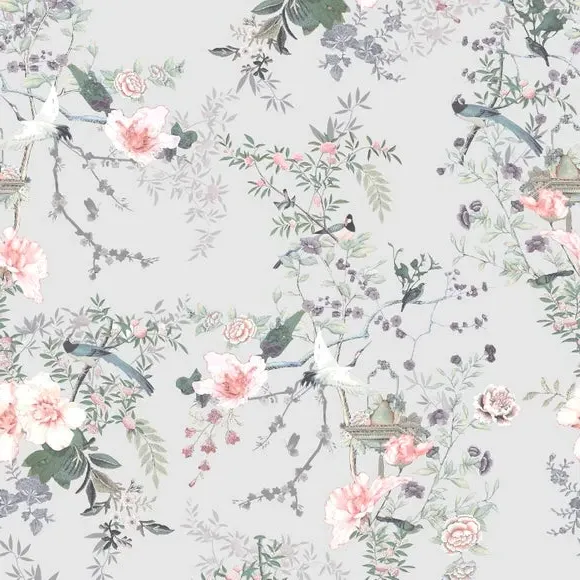 Floral Wallpaper with Smooth Finish - Grey