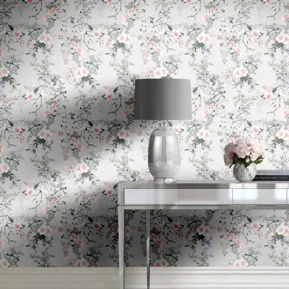 Floral Wallpaper with Smooth Finish - Grey