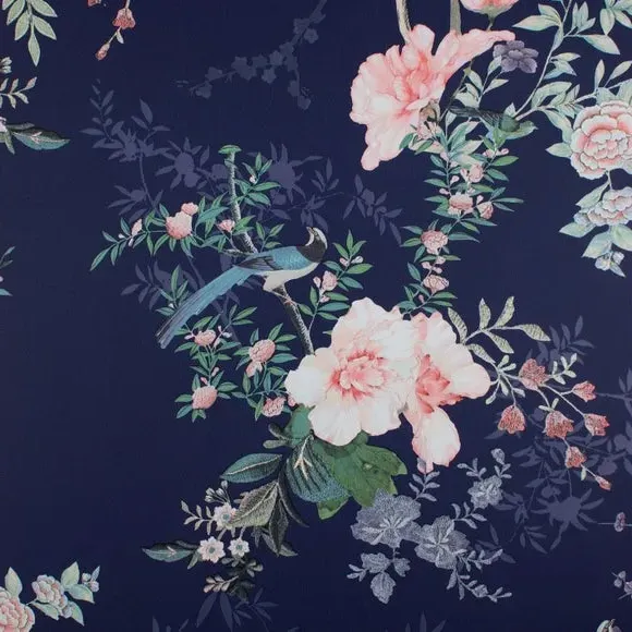Floral Wallpaper with Smooth Finish - Navy Blue