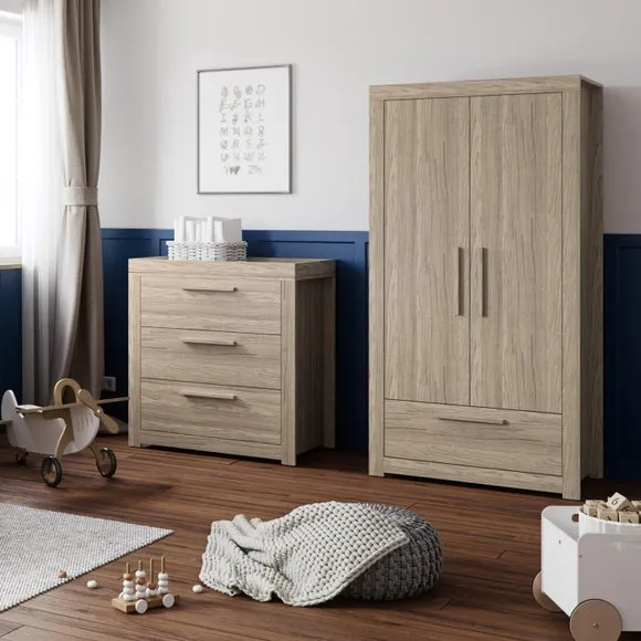 3-Drawer Chest & Wardrobe Set - Grey Ash, Wood