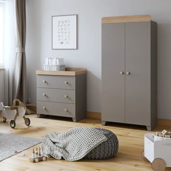 3-Drawer Chest & Wardrobe Set - Grey, Oak Effect image
