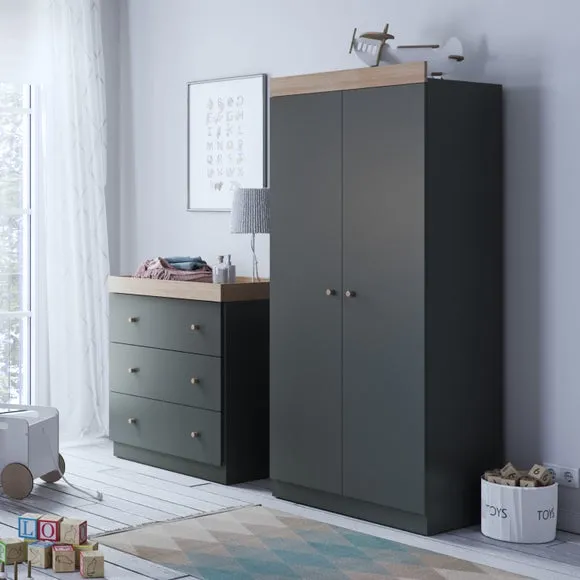 3-Drawer Chest & Wardrobe Set - Grey, Oak