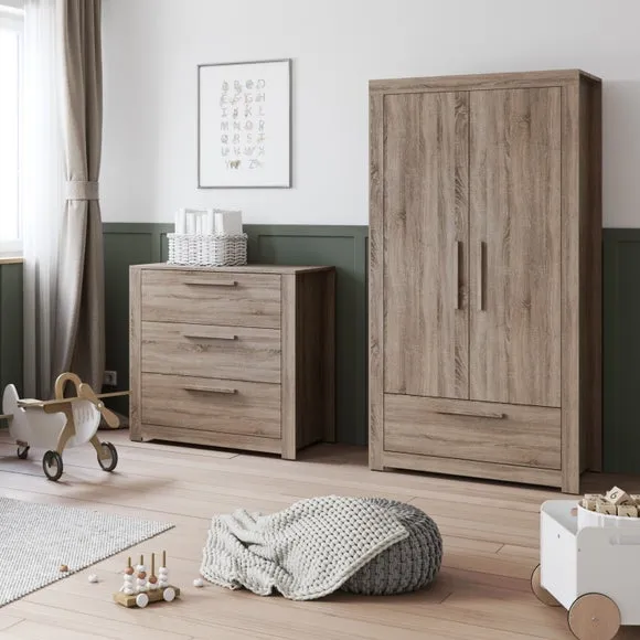 3-Drawer Chest & Wardrobe Set - Truffle Oak, Wood