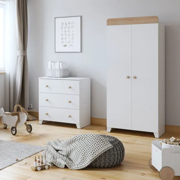 3-Drawer Chest & Wardrobe Set - White, Oak Effect