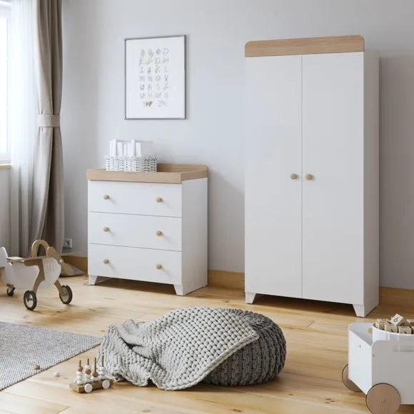 3-Drawer Chest & Wardrobe Set - White, Oak Effect