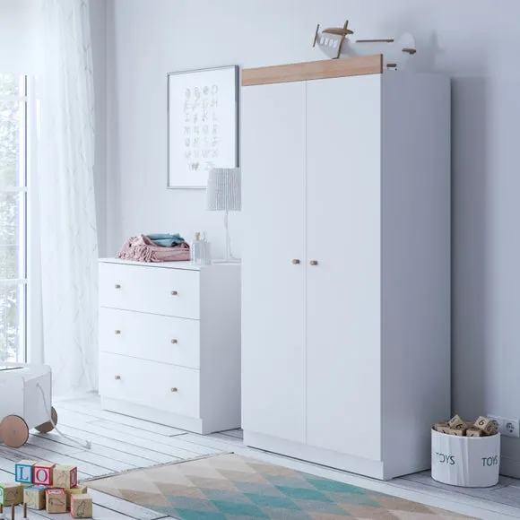 3-Drawer Chest & Wardrobe Set - White, Oak