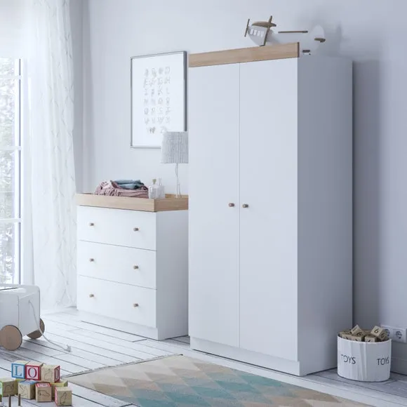 3-Drawer Chest & Wardrobe Set - White, Oak image
