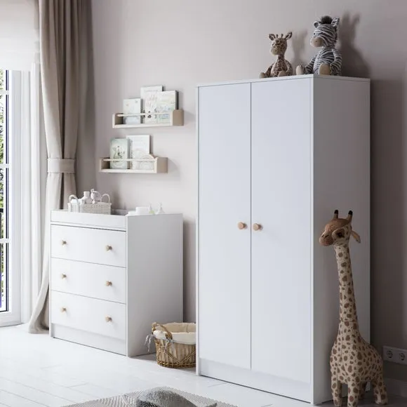 3-Drawer Chest & Wardrobe Set - White, Oak image