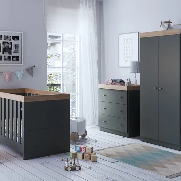 3-Piece Nursery Set with Convertible Cot - Grey