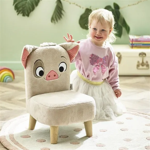 Kids Chair with 3D Ears - Pink, Plush Fabric