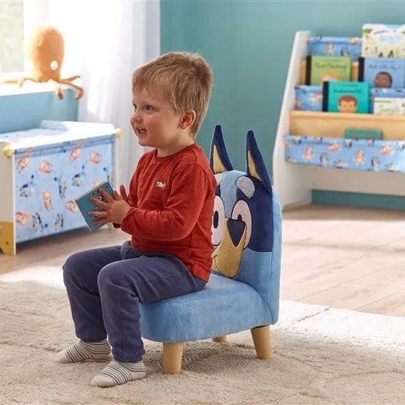 Kids Chair with Wooden Legs - Blue, Fabric