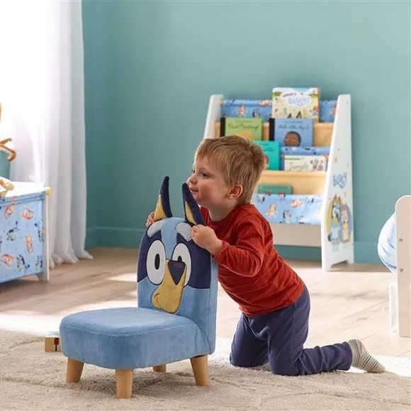 Kids Chair with Wooden Legs - Blue, Fabric