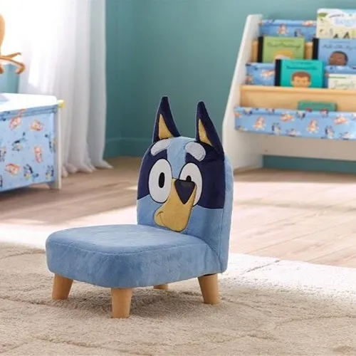 Kids Chair with Wooden Legs - Blue, Fabric image