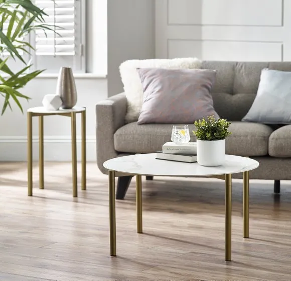 Round Coffee Table - White, Marble Ceramic image