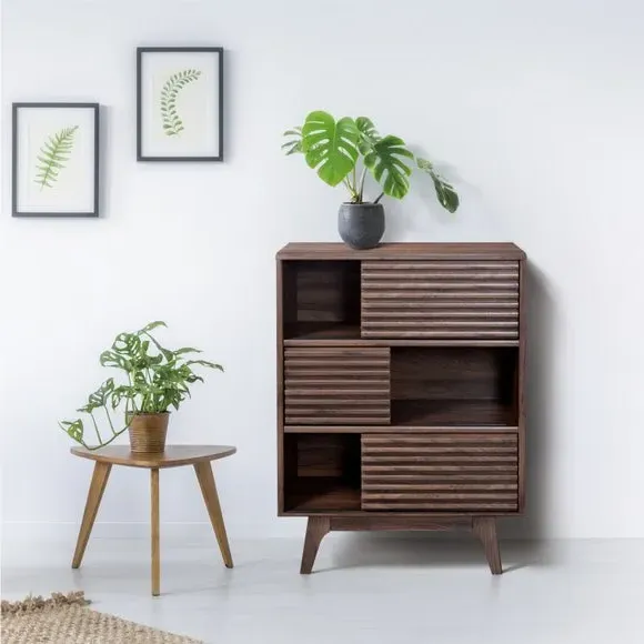 Tall Cabinet with Slatted Doors - Walnut image