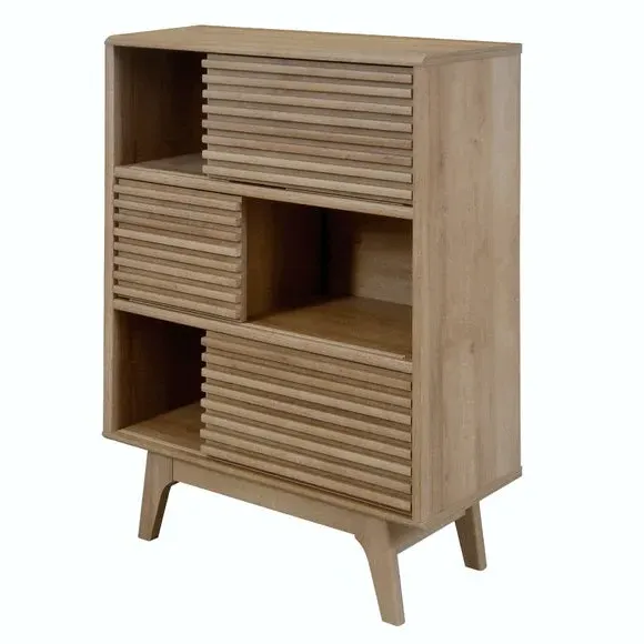 Tall Storage Cabinet with Slatted Doors - Oak