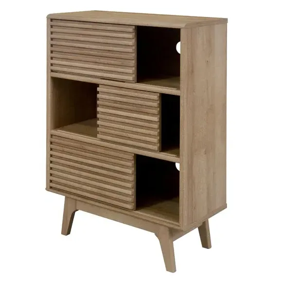 Tall Storage Cabinet with Slatted Doors - Oak