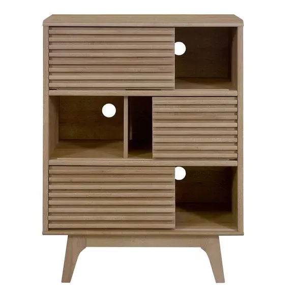 Tall Storage Cabinet with Slatted Doors - Oak