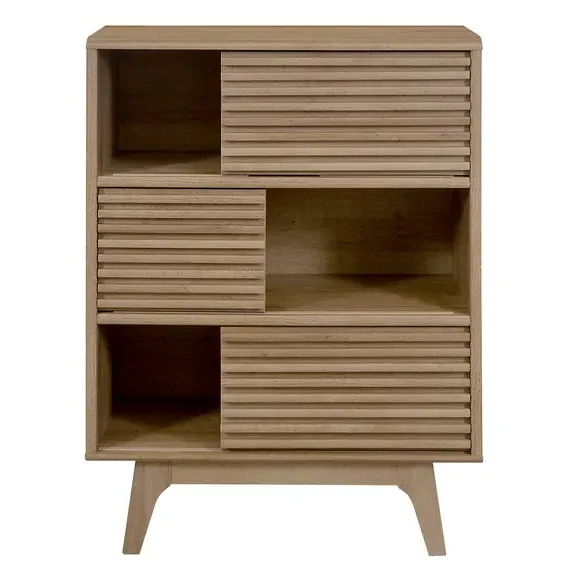 Tall Storage Cabinet with Slatted Doors - Oak