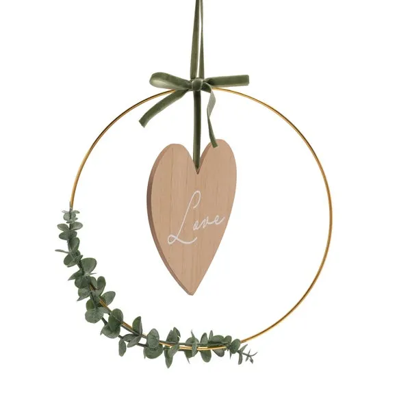 Hanging Heart Ornament with Hoop - Brown, Wood