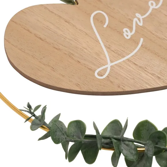 Hanging Heart Ornament with Hoop - Brown, Wood