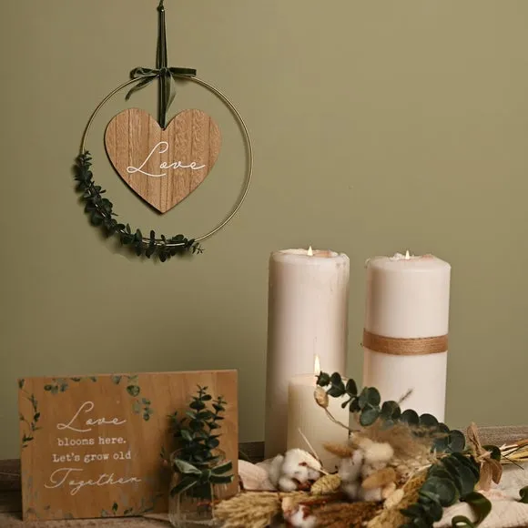 Hanging Heart Ornament with Hoop - Brown, Wood