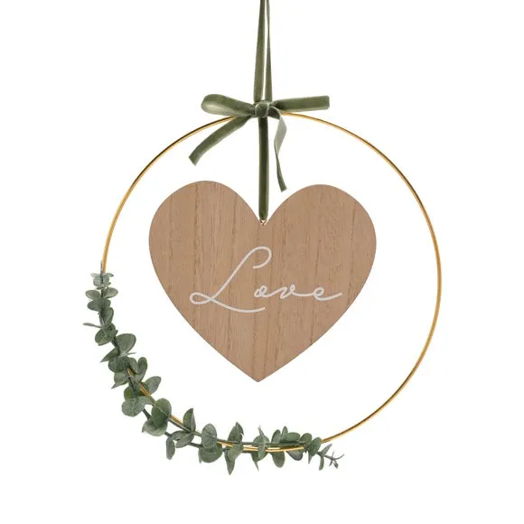 Hanging Heart Ornament with Hoop - Brown, Wood image
