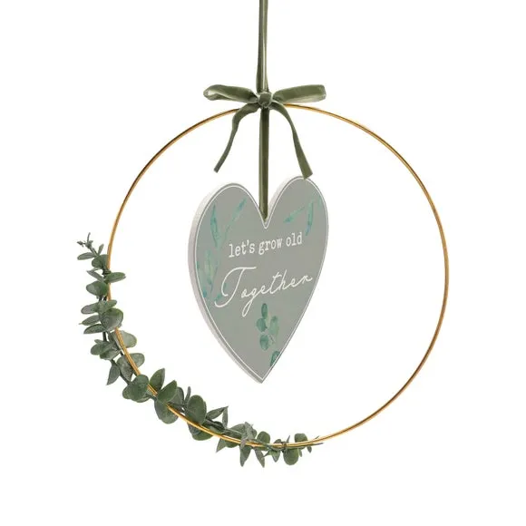 Hoop Hanging Ornament with Heart - Green, Wood