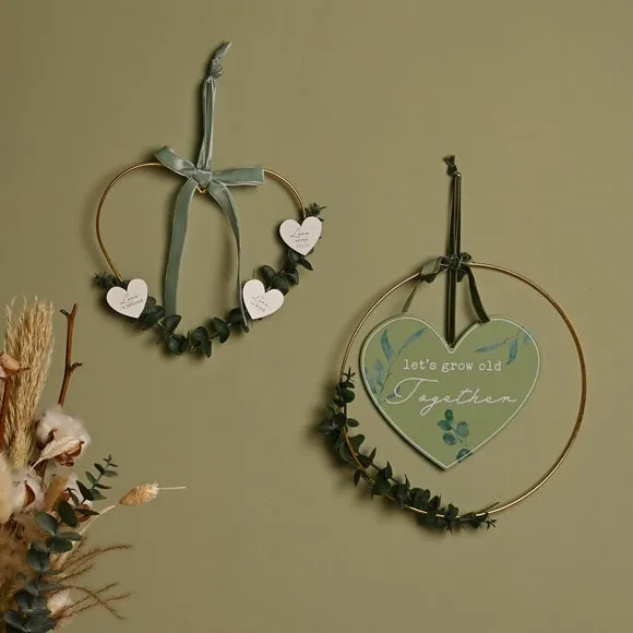 Hoop Hanging Ornament with Heart - Green, Wood