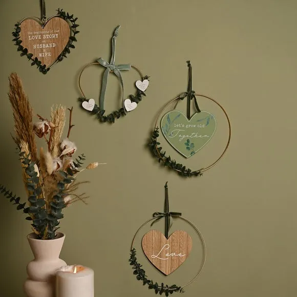 Hoop Hanging Ornament with Heart - Green, Wood