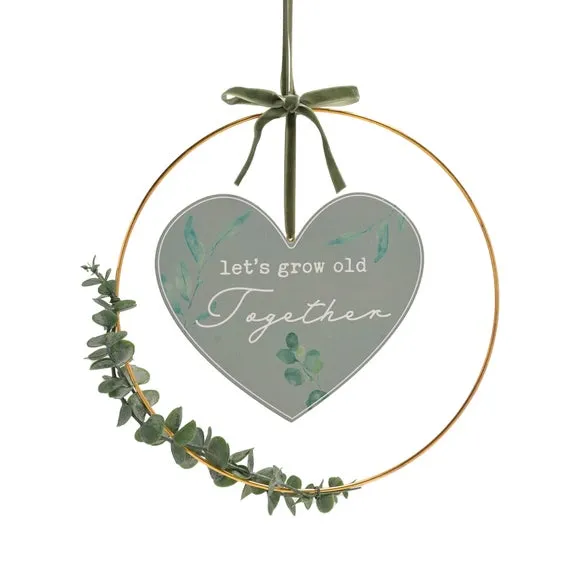 Hoop Hanging Ornament with Heart - Green, Wood image