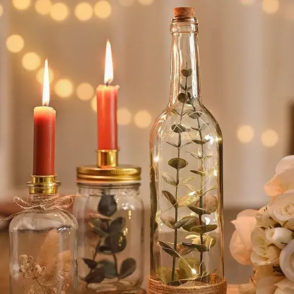 Jar Candle Holder with Plants - Clear, Glass