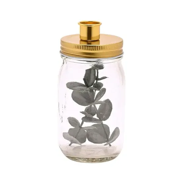 Jar Candle Holder with Plants - Clear, Glass