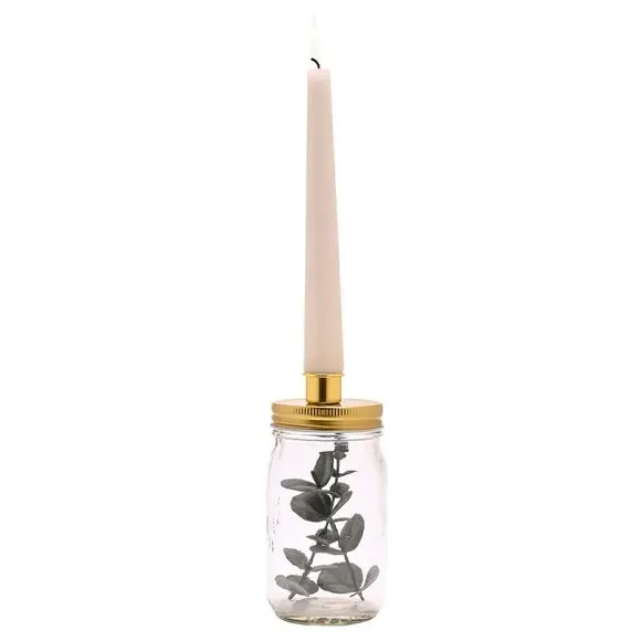 Jar Candle Holder with Plants - Clear, Glass image