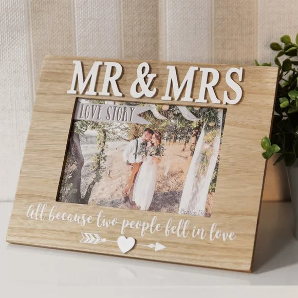 Landscape Photo Frame Mr & Mrs - Brown, Wood image