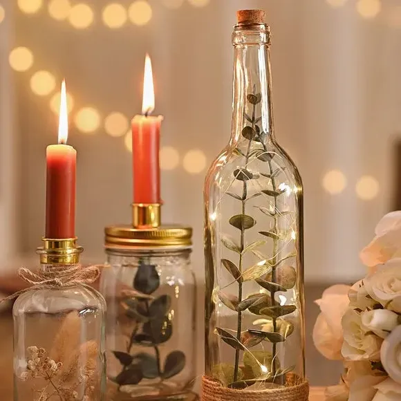 LED Light Bottle with Plants - Clear, Glass