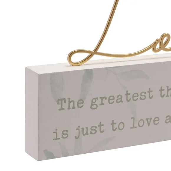 Love Ornament Plaque with Gold Lettering - White